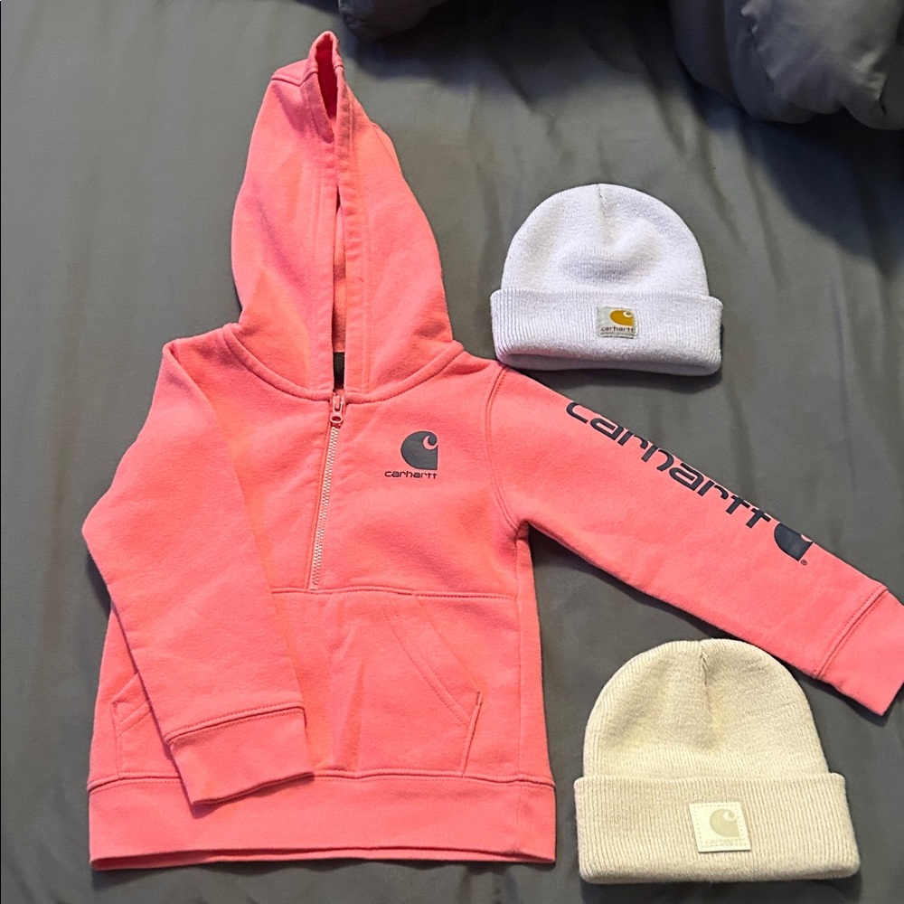 Carhartt Kids Pink Hoodie w/toddler beanies